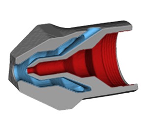 cutaway view of additive nozzle with internal features